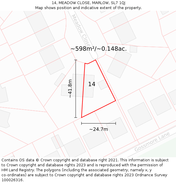 14, MEADOW CLOSE, MARLOW, SL7 1QJ: Plot and title map