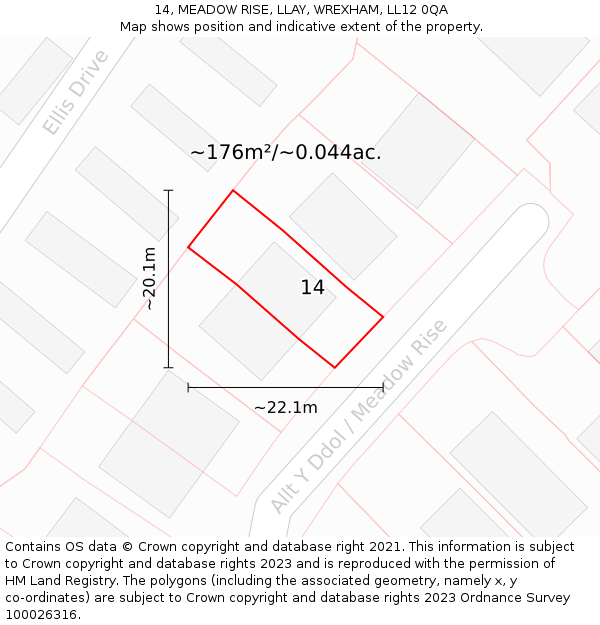 14, MEADOW RISE, LLAY, WREXHAM, LL12 0QA: Plot and title map