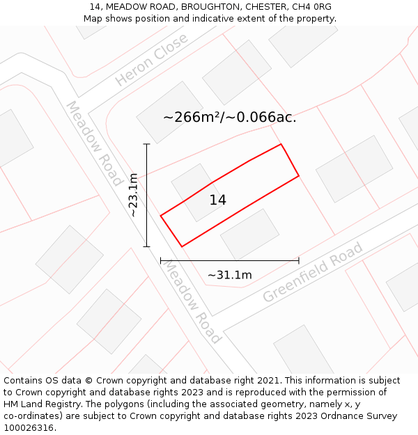 14, MEADOW ROAD, BROUGHTON, CHESTER, CH4 0RG: Plot and title map