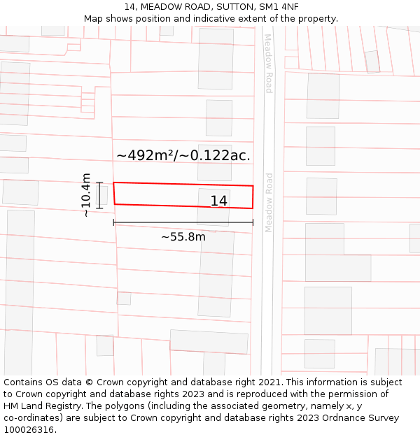 14, MEADOW ROAD, SUTTON, SM1 4NF: Plot and title map