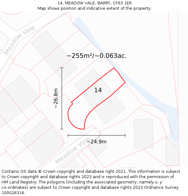 14, MEADOW VALE, BARRY, CF63 1ER: Plot and title map