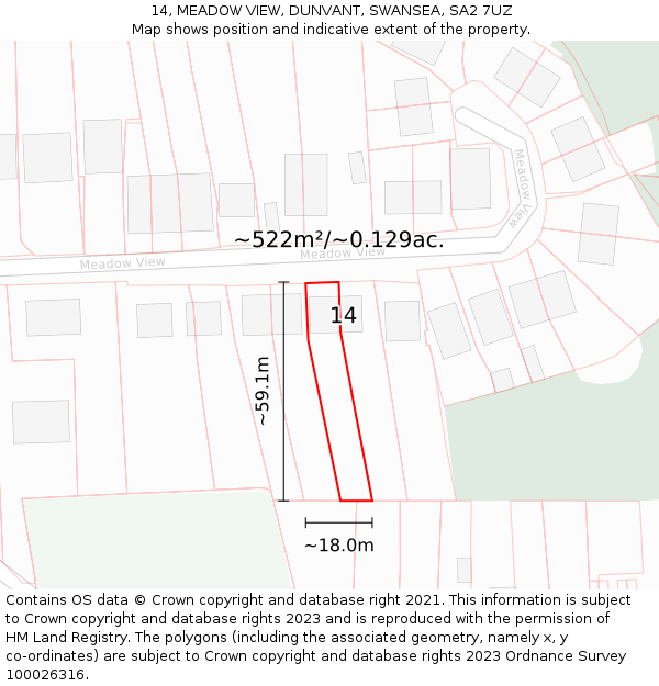 14, MEADOW VIEW, DUNVANT, SWANSEA, SA2 7UZ: Plot and title map