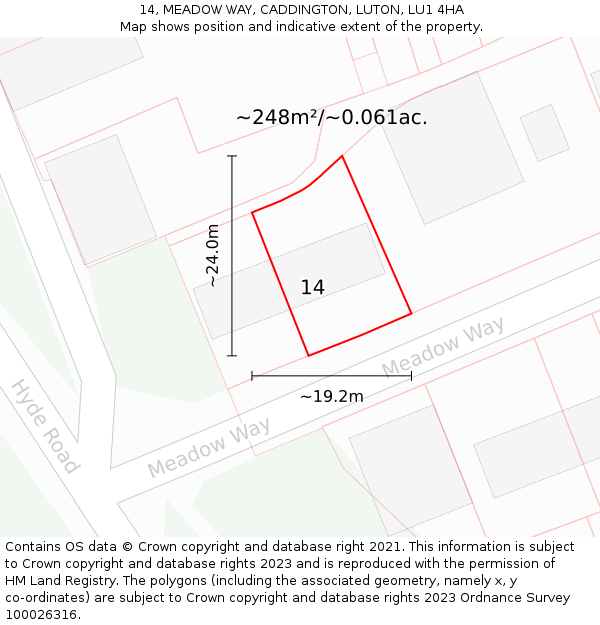 14, MEADOW WAY, CADDINGTON, LUTON, LU1 4HA: Plot and title map
