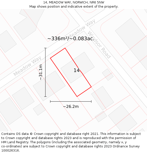 14, MEADOW WAY, NORWICH, NR6 5NW: Plot and title map
