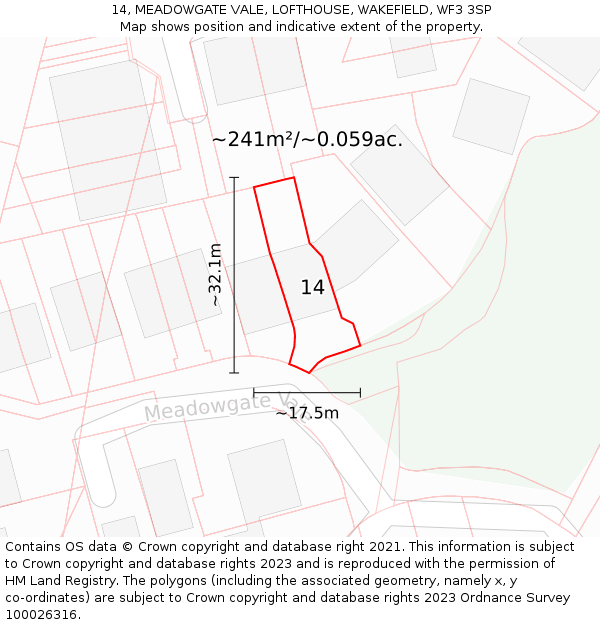 14, MEADOWGATE VALE, LOFTHOUSE, WAKEFIELD, WF3 3SP: Plot and title map