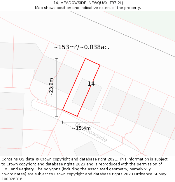 14, MEADOWSIDE, NEWQUAY, TR7 2LJ: Plot and title map