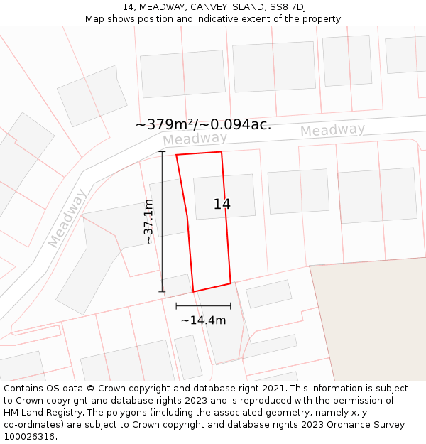 14, MEADWAY, CANVEY ISLAND, SS8 7DJ: Plot and title map