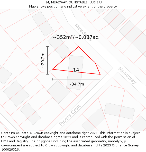 14, MEADWAY, DUNSTABLE, LU6 3JU: Plot and title map