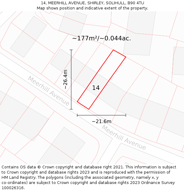 14, MEERHILL AVENUE, SHIRLEY, SOLIHULL, B90 4TU: Plot and title map