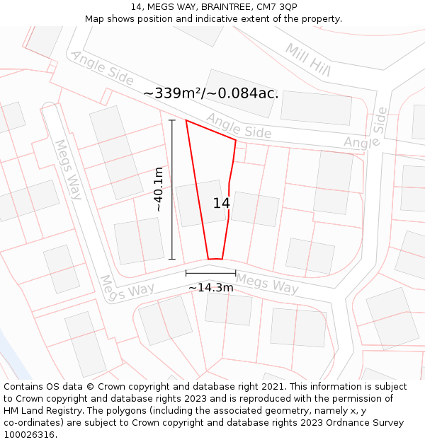 14, MEGS WAY, BRAINTREE, CM7 3QP: Plot and title map