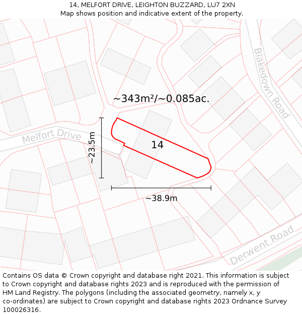 14, MELFORT DRIVE, LEIGHTON BUZZARD, LU7 2XN: Plot and title map