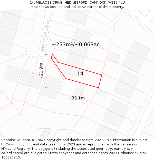 14, MELROSE DRIVE, HEDNESFORD, CANNOCK, WS12 4LU: Plot and title map