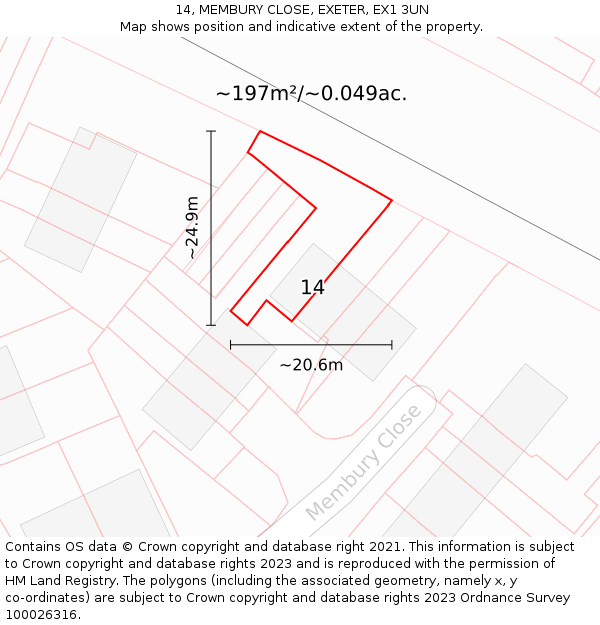 14, MEMBURY CLOSE, EXETER, EX1 3UN: Plot and title map