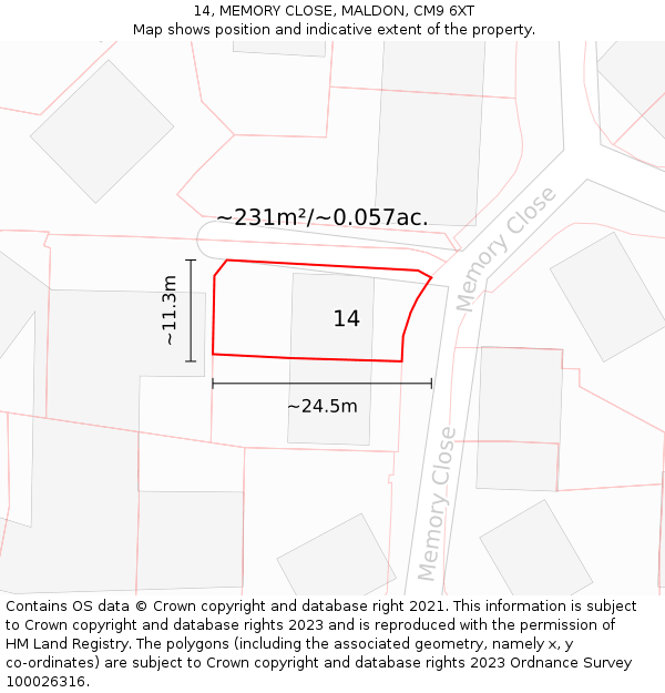 14, MEMORY CLOSE, MALDON, CM9 6XT: Plot and title map