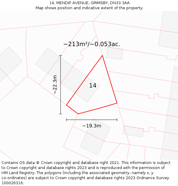 14, MENDIP AVENUE, GRIMSBY, DN33 3AA: Plot and title map