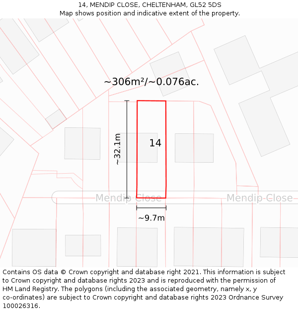 14, MENDIP CLOSE, CHELTENHAM, GL52 5DS: Plot and title map