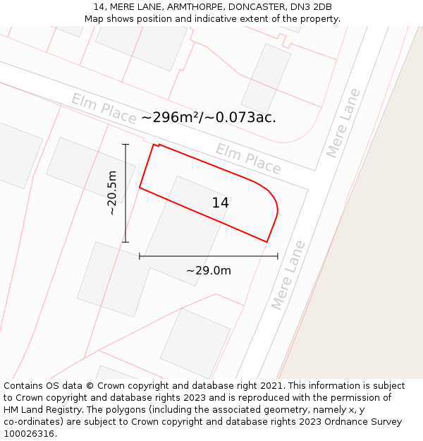 14, MERE LANE, ARMTHORPE, DONCASTER, DN3 2DB: Plot and title map