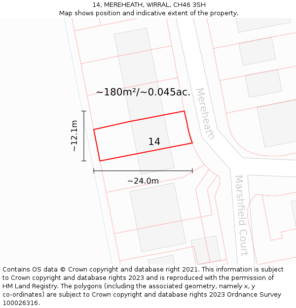 14, MEREHEATH, WIRRAL, CH46 3SH: Plot and title map