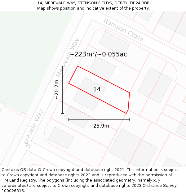 14, MEREVALE WAY, STENSON FIELDS, DERBY, DE24 3BR: Plot and title map