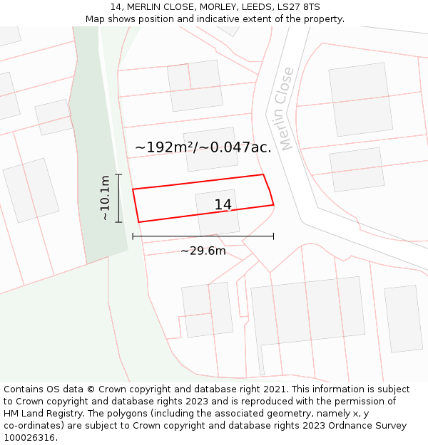 14, MERLIN CLOSE, MORLEY, LEEDS, LS27 8TS: Plot and title map