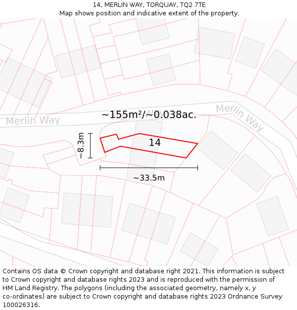 14, MERLIN WAY, TORQUAY, TQ2 7TE: Plot and title map