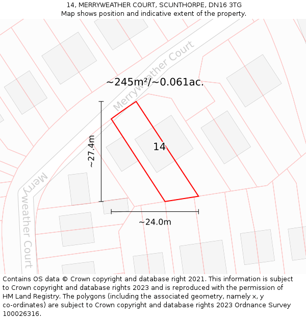 14, MERRYWEATHER COURT, SCUNTHORPE, DN16 3TG: Plot and title map