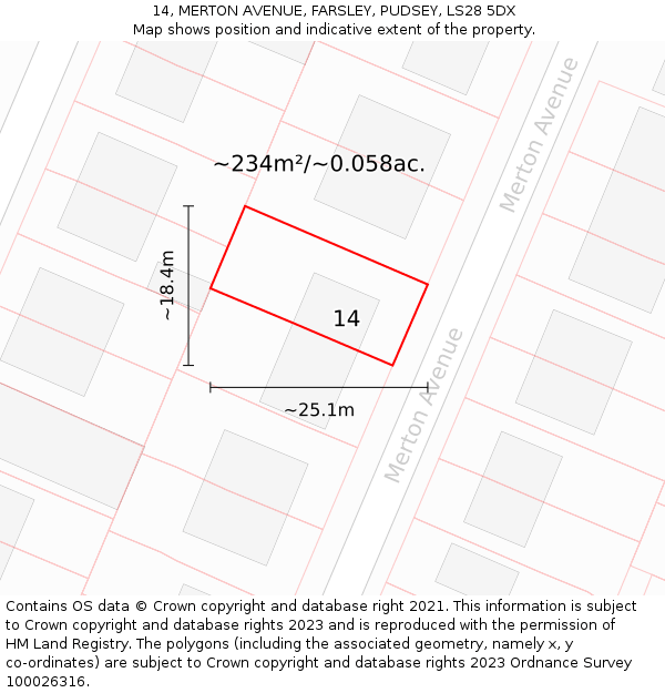 14, MERTON AVENUE, FARSLEY, PUDSEY, LS28 5DX: Plot and title map
