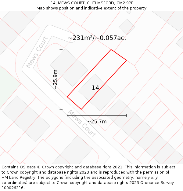 14, MEWS COURT, CHELMSFORD, CM2 9PF: Plot and title map