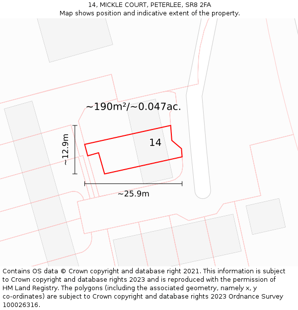 14, MICKLE COURT, PETERLEE, SR8 2FA: Plot and title map