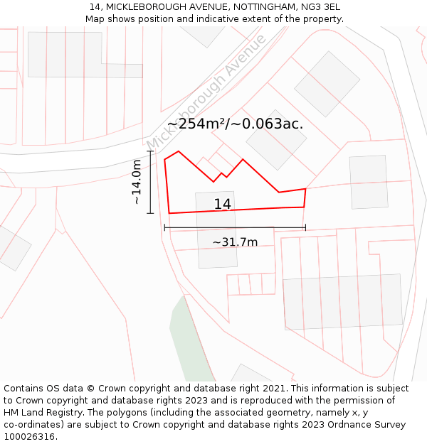 14, MICKLEBOROUGH AVENUE, NOTTINGHAM, NG3 3EL: Plot and title map