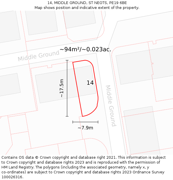 14, MIDDLE GROUND, ST NEOTS, PE19 6BE: Plot and title map