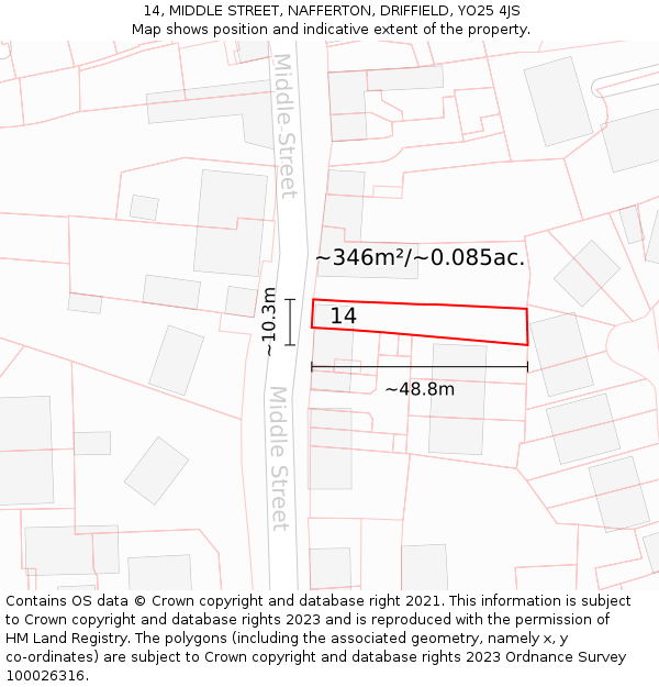 14, MIDDLE STREET, NAFFERTON, DRIFFIELD, YO25 4JS: Plot and title map
