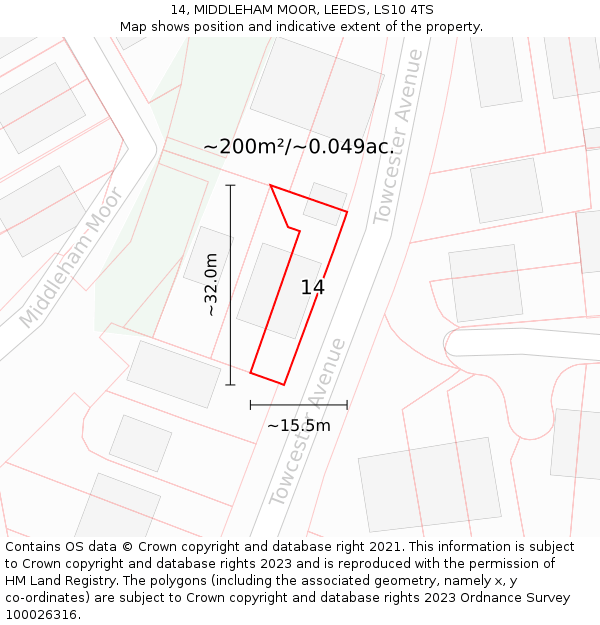 14, MIDDLEHAM MOOR, LEEDS, LS10 4TS: Plot and title map