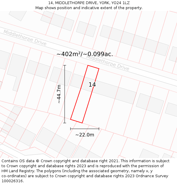 14, MIDDLETHORPE DRIVE, YORK, YO24 1LZ: Plot and title map