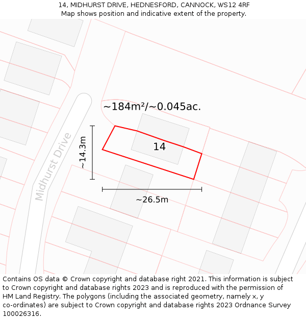 14, MIDHURST DRIVE, HEDNESFORD, CANNOCK, WS12 4RF: Plot and title map
