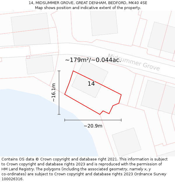 14, MIDSUMMER GROVE, GREAT DENHAM, BEDFORD, MK40 4SE: Plot and title map