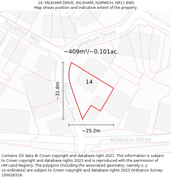 14, MILEHAM DRIVE, AYLSHAM, NORWICH, NR11 6WD: Plot and title map