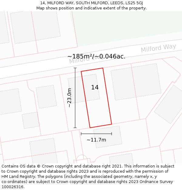 14, MILFORD WAY, SOUTH MILFORD, LEEDS, LS25 5GJ: Plot and title map