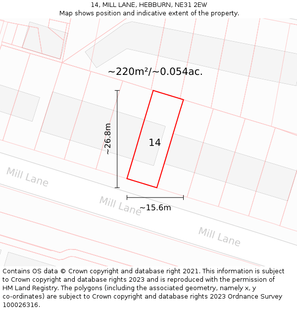 14, MILL LANE, HEBBURN, NE31 2EW: Plot and title map