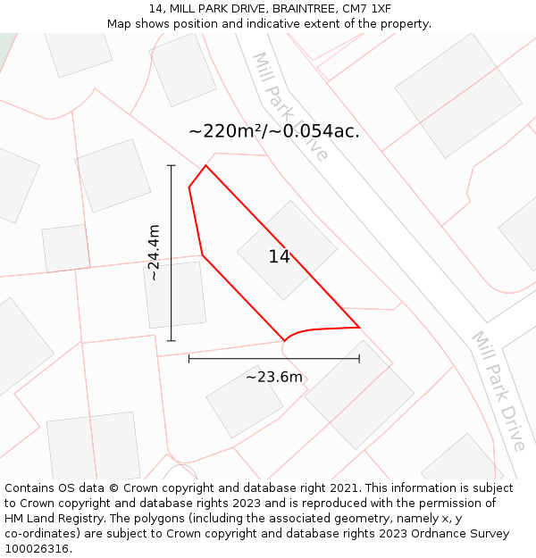 14, MILL PARK DRIVE, BRAINTREE, CM7 1XF: Plot and title map