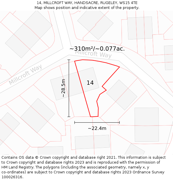 14, MILLCROFT WAY, HANDSACRE, RUGELEY, WS15 4TE: Plot and title map
