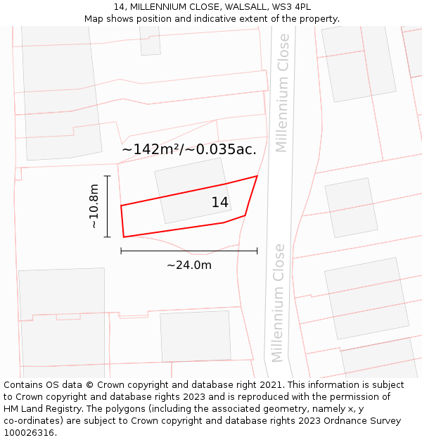 14, MILLENNIUM CLOSE, WALSALL, WS3 4PL: Plot and title map