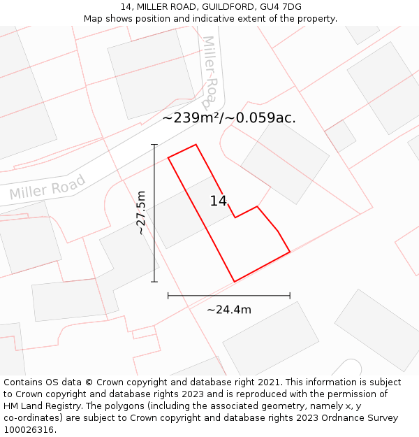 14, MILLER ROAD, GUILDFORD, GU4 7DG: Plot and title map