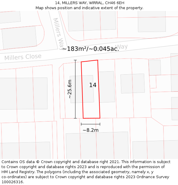 14, MILLERS WAY, WIRRAL, CH46 6EH: Plot and title map