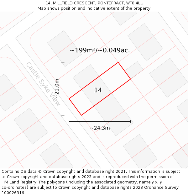 14, MILLFIELD CRESCENT, PONTEFRACT, WF8 4LU: Plot and title map