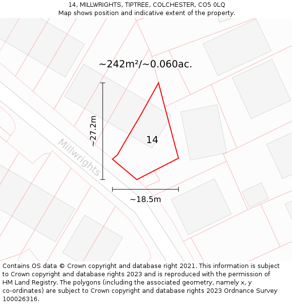 14, MILLWRIGHTS, TIPTREE, COLCHESTER, CO5 0LQ: Plot and title map