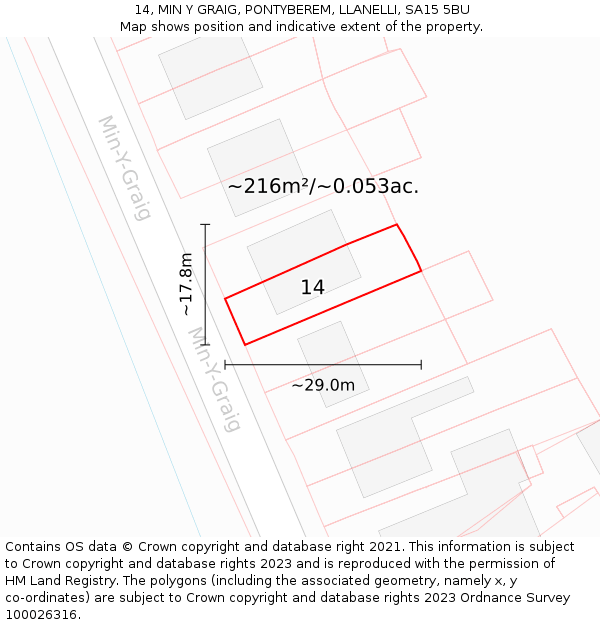 14, MIN Y GRAIG, PONTYBEREM, LLANELLI, SA15 5BU: Plot and title map