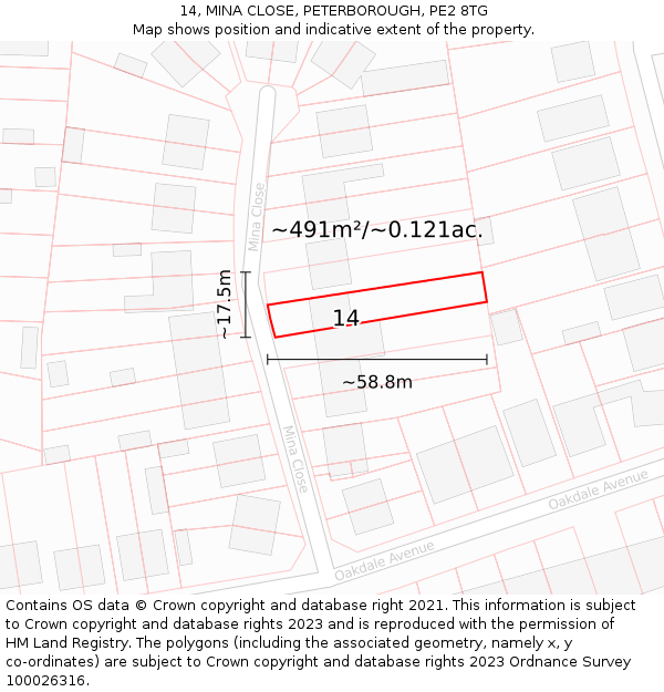 14, MINA CLOSE, PETERBOROUGH, PE2 8TG: Plot and title map