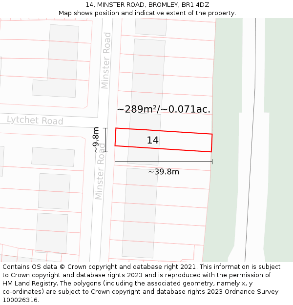 14, MINSTER ROAD, BROMLEY, BR1 4DZ: Plot and title map