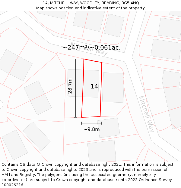 14, MITCHELL WAY, WOODLEY, READING, RG5 4NQ: Plot and title map